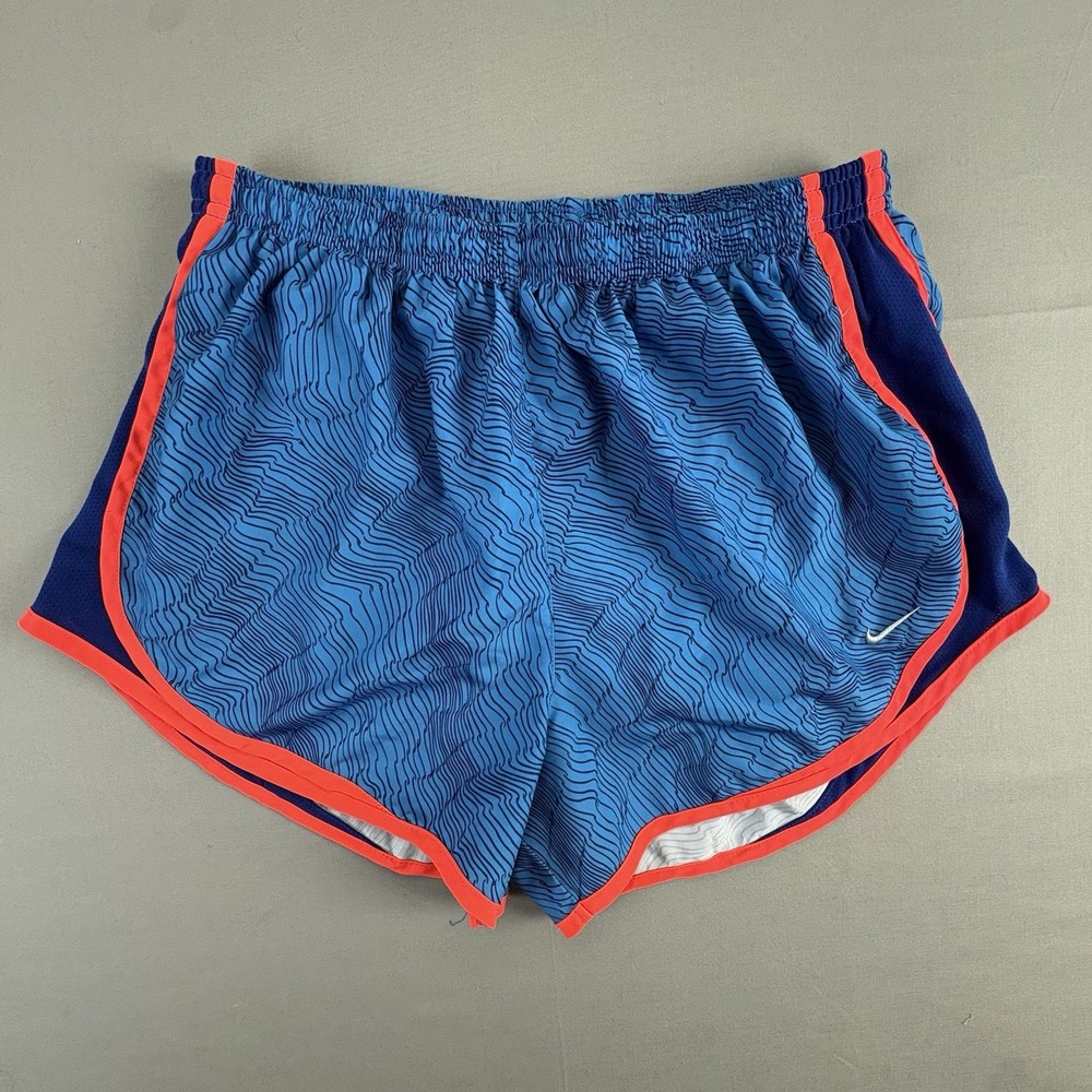 Nike Blue Orange Dri-FIT Tempo Wave Patterned Lined Running Shorts Large